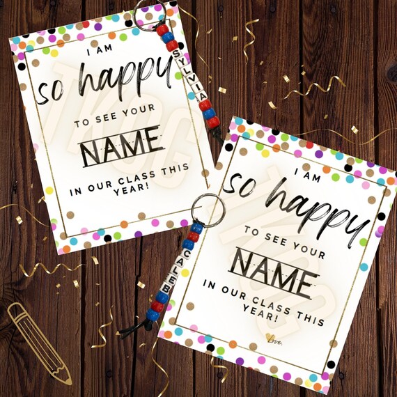 Name Keychain Gift Tag Confetti Theme Etsy