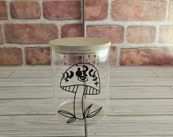 Mushroom glass container with lid, Mushroom Container.