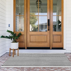 Stripe Black White Cotton Woven Rug Outdoor Indoor Rugs Front Door