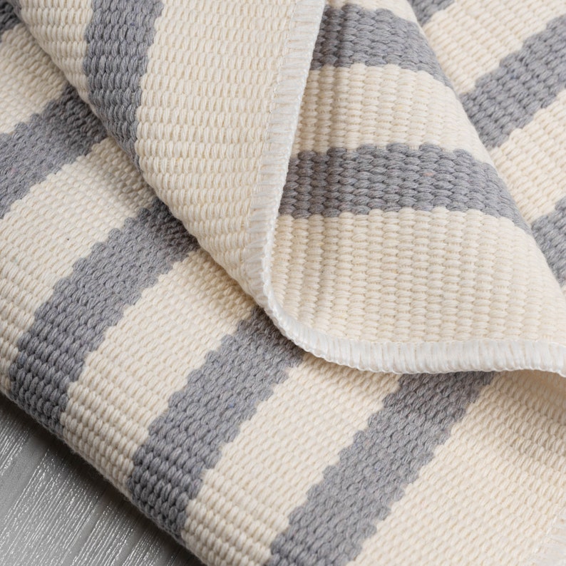 Gray and White Striped Outdoor Rug Cotton 3'x5' Etsy
