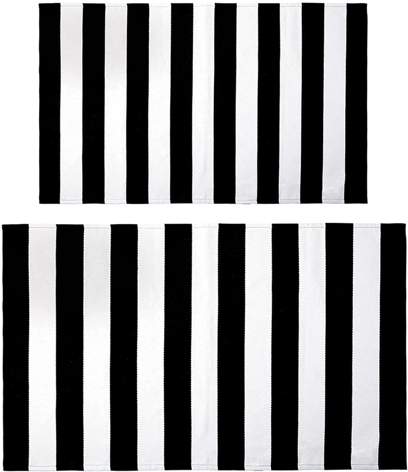 Black and White Striped Outdoor Rug Cotton Woven Rugs for Etsy