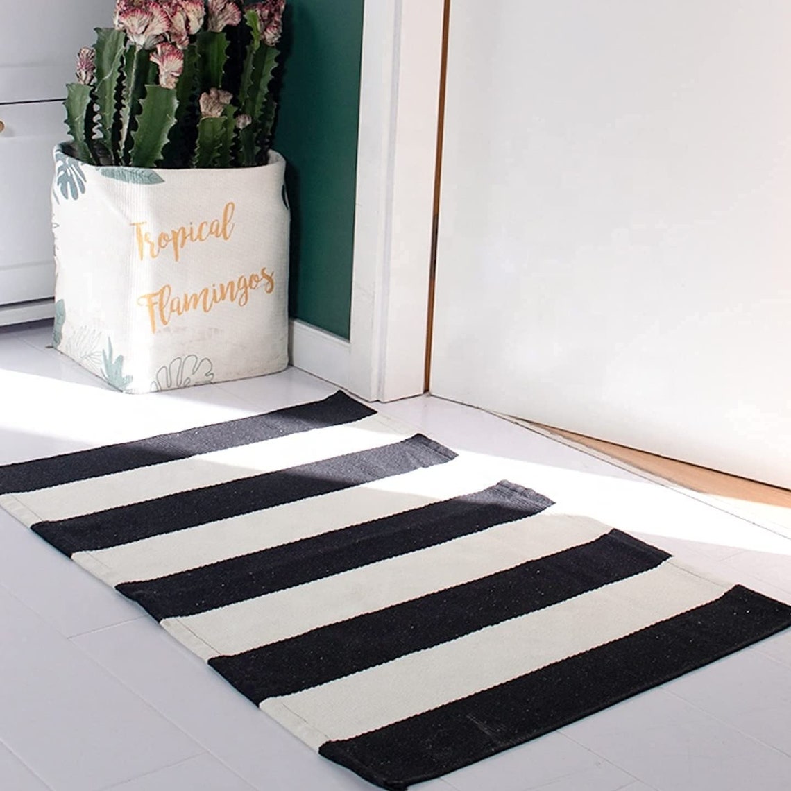 Black and White Striped Outdoor Rug Cotton Woven Rugs for Etsy