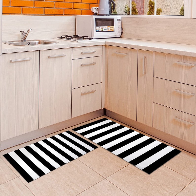 Black and White Striped Outdoor Rug Cotton Woven Rugs for Etsy