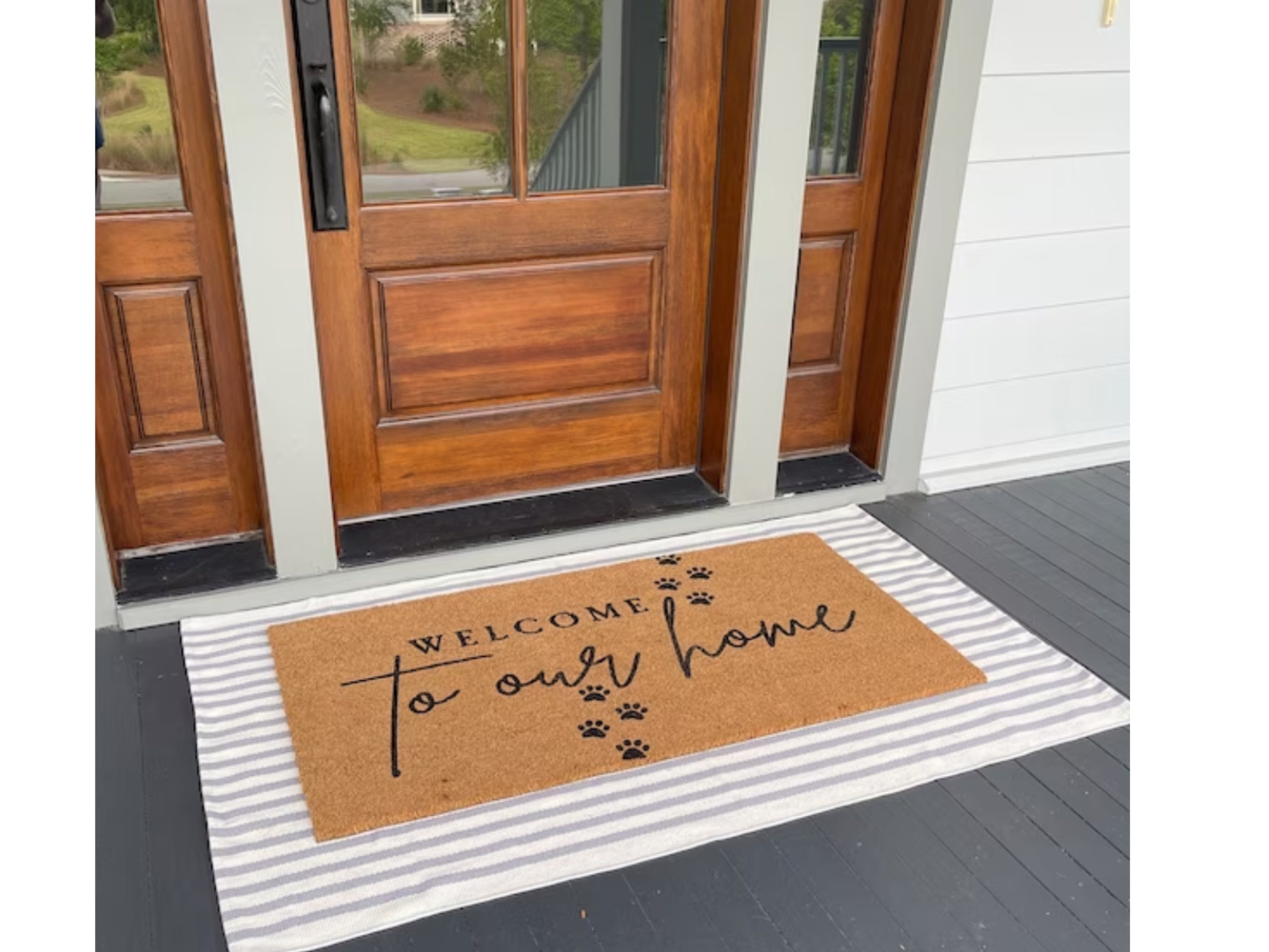 KOZYFLY Striped Outdoor Rug 3x5 Ft Front Door Rug Gray and White Hand Woven  Cotton Washable Outdoor Doormats Outdoor Entrance Mat for Front Door