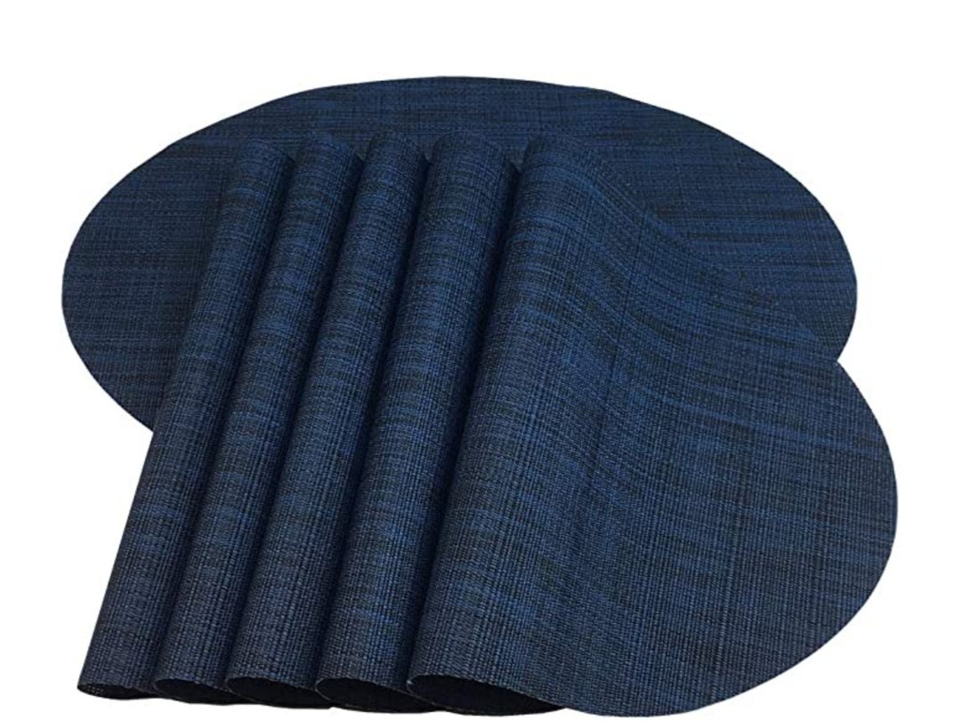 Navy Blue Oval Table Placemats Set of 4, 6 Woven Vinyl Placemat Heat