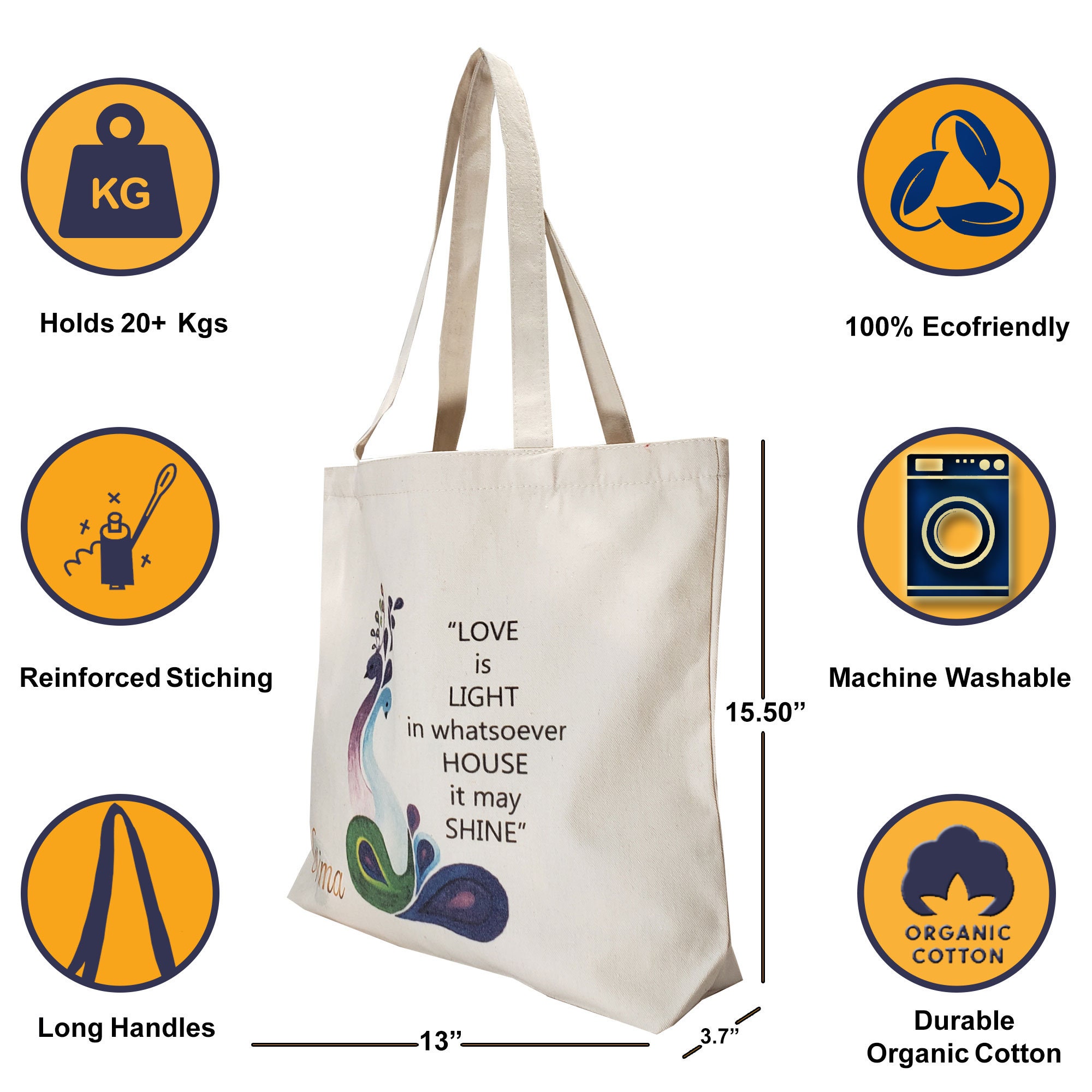 Pack Of 2 PC Cotton Tote Bag Re-useable Shopping Bag Plain Tote Bag Eco  Friendly