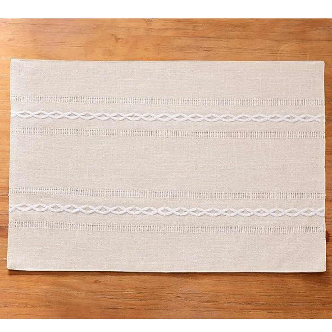 Boho Cotton Linen Placemats Set of 4, 6 Table Decor and Farmhouse Style Placemats Natural Place