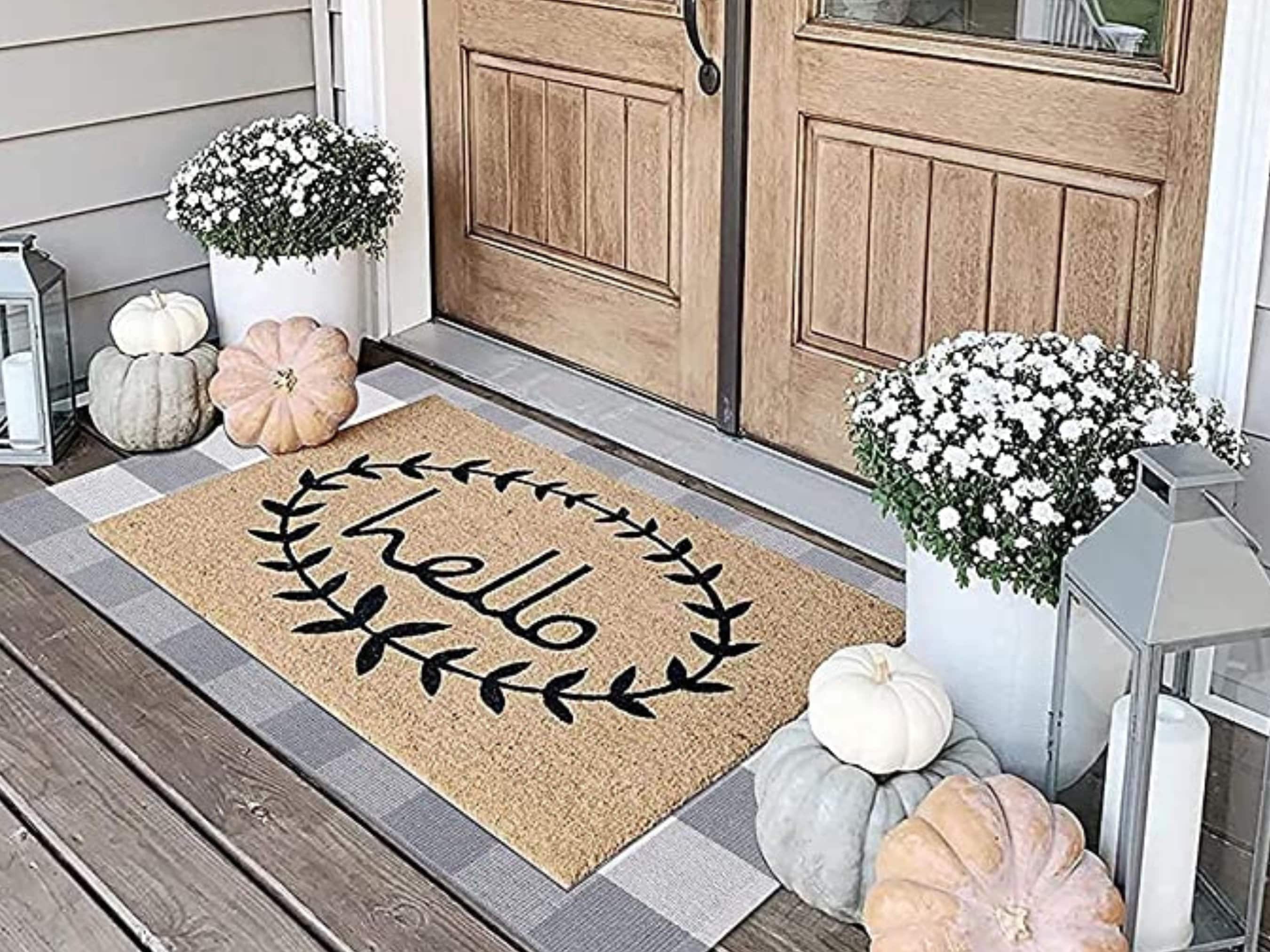BUAGETUP Grey and White Outdoor Rug 3'x 5' Hand-Woven Cotton Washable Rug  Striped Front Porch Rug Machine Washable Indoor/Outdoor Area Rug Floor Mat