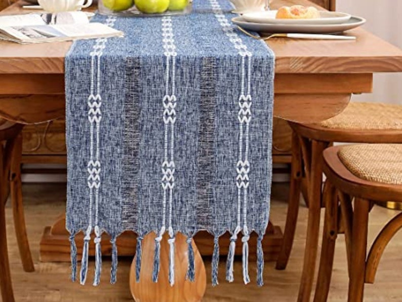 Dusty Blue Table Runner Cotton Linen Table Decor Runners Lone - Etsy