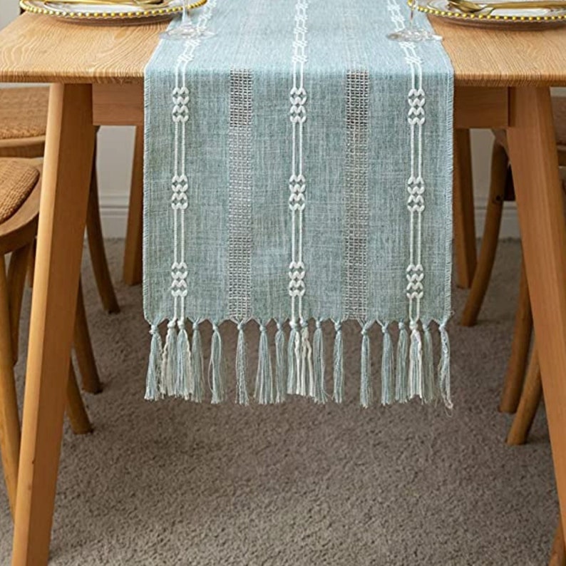 Dusty Blue Table Runner Cotton Linen Table Decor Runners Lone Etsy