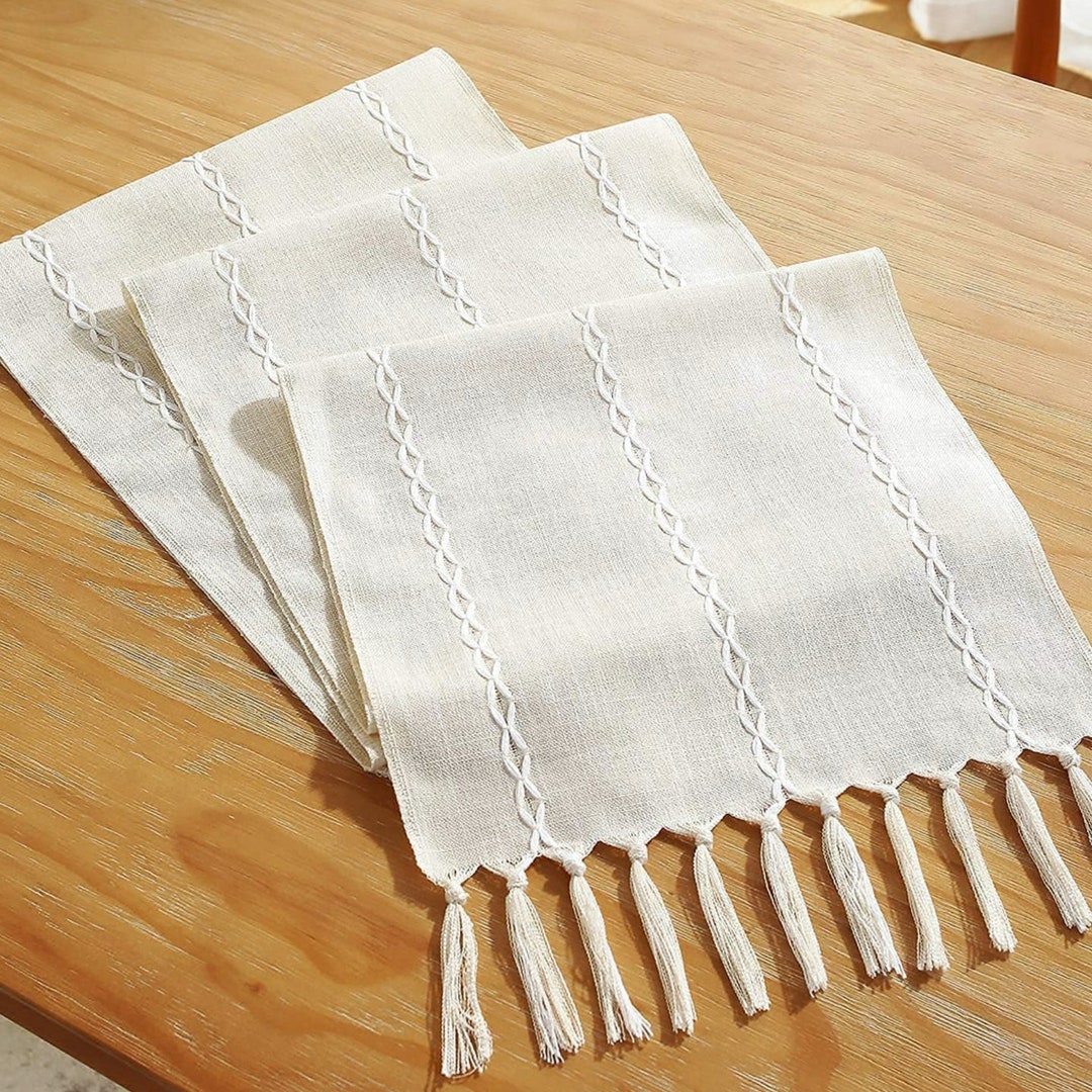 Table Runner, Ivory Farmhouse Linen Cotton Tables Runners Decoration