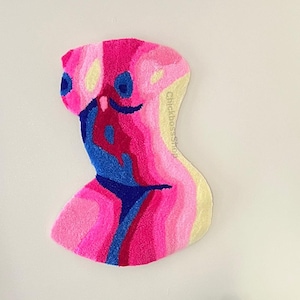Woman Body Tufted Rug | Pink Abstract Female Tufted Rug | Handmade Aesthetic Decor Tufting Rug