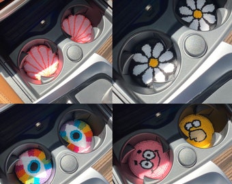 Accessoires de voiture, lot de 2 sous-verres de voiture, sous-verres pour voiture, accessoires de voiture roses pour femme, cadeau pour voiture neuve, cadeau pour voiture neuve