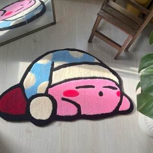 Sleepy Kirby Cute  Rug | Custom Tufted Rug | %100 Handmade  Rug