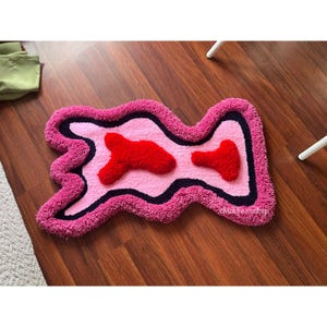 3D Pink Abstract Decorative Tufted Rug - Funky Organic Colorful Handmade Shaped Rug