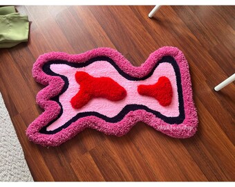 Tapis capitonné décoratif abstrait rose 3D - Tapis fait main coloré organique funky