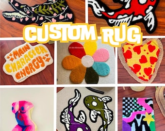 Custom Handmade Tufted Rug | Text and Pet Tufting Rug | Colorful Rug |  Personalized Gift Rug