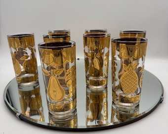 Juego de 8 vasos florentinos Culver de oro de 22k
