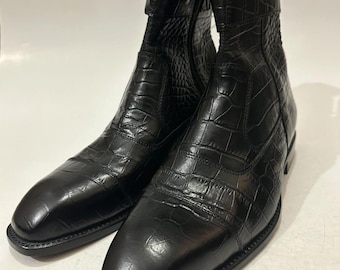 Men’s Black Crocodile Pattern Leather Boots | Handmade Ankle Boots