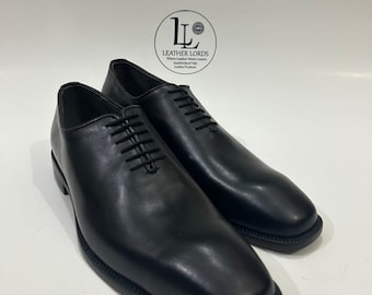 Handmade Leather Shoes Men Handmade Men’s Black Leather Wholecut Shoes Classic Goodyear Welt Lace Up Dress Shoes