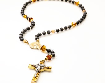 Handmade black Saint Peter Rosary with labradorite Beads - A Timeless Devotional Tool for Men and Women