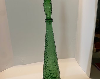 Vintage Empoli green wave genie bottle decanter