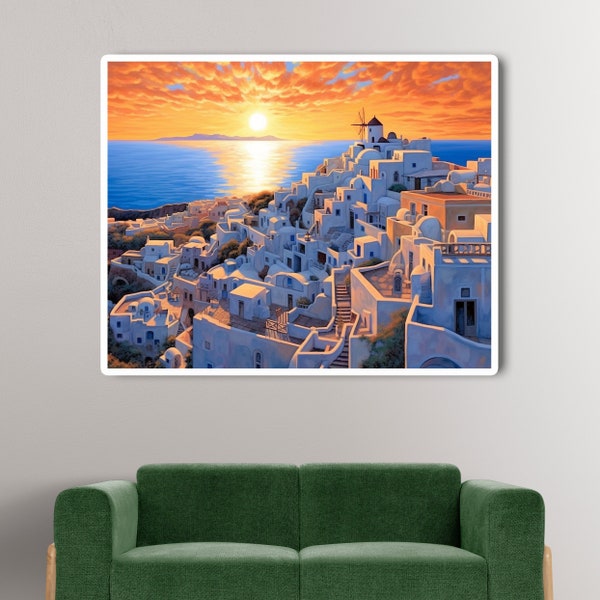 Art Print of Sunset over the Greek Island of Santorini, Digital Download