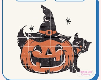 Vintage Halloween PNG, Jack o' Lantern, Black Cat png, Vintage Witchy Design (Digital Download)