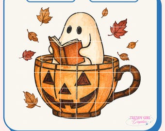 Vintage Fall PNG,Book Lover Fall Sublimation, Retro Halloween png, Bookish Png, Retro Ghost Design Tshirt Designs, (Digital Download)