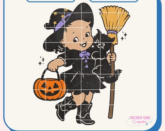 Vintage Halloween PNG, Little Witch, Black Cat png, Tshirt Designs, Vintage Witchy Design (Digital Download)