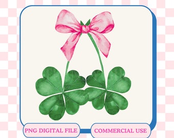 Coquette St Patrick's Day Clover, Pink Bow PNG (Digital File)