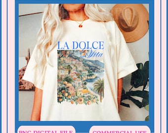La Dolce Vita Amalfikusten PNG, reseskjortadesign (digital fil)