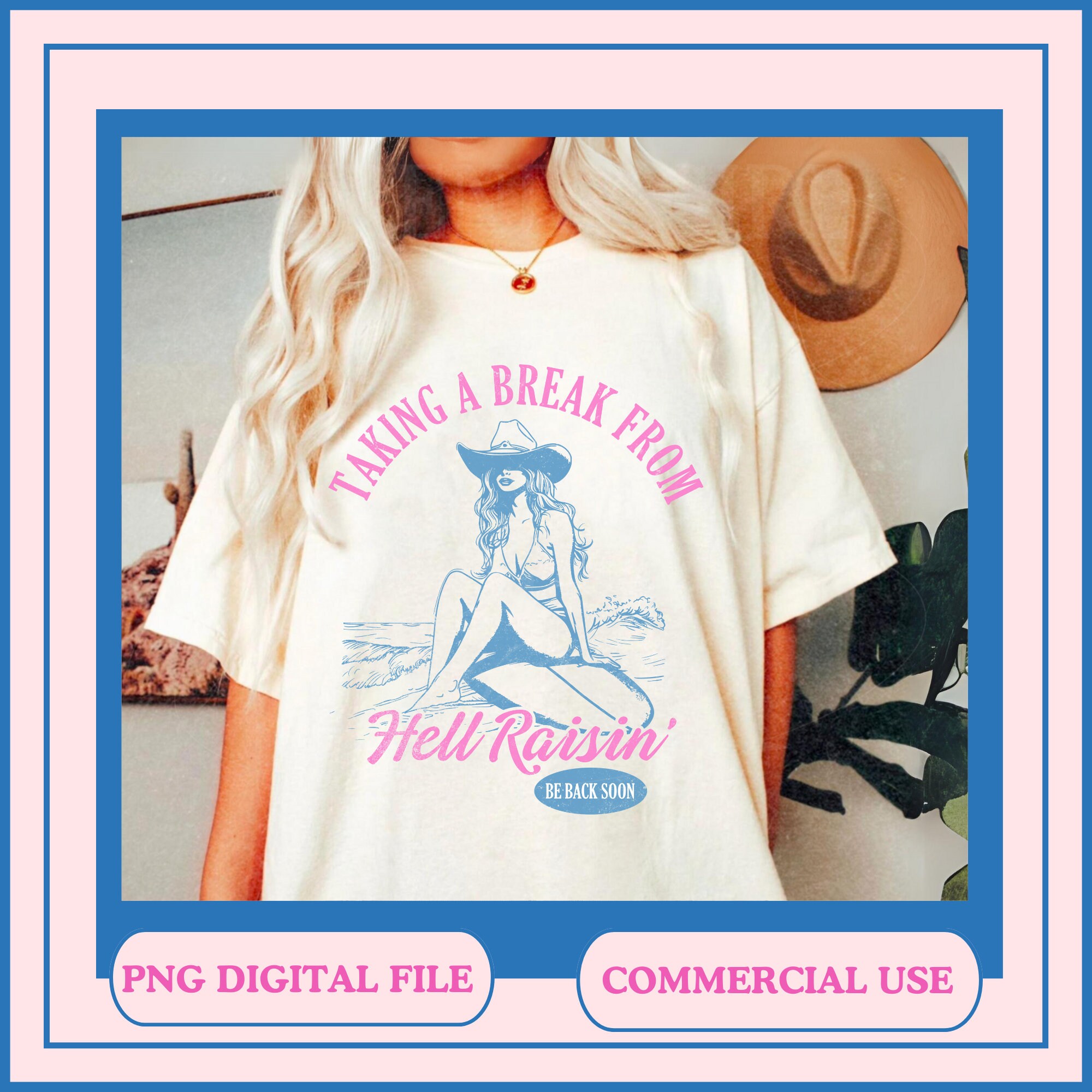 Cowgirl Summer png Seaside Cowgirl,Retro Cowgirl,Retro Summer png,Retro Coastal,Cowgirl Summer,Surf Girl Illustration,dtf png designs,
