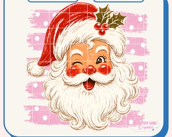 Vintage Santa Stripe Png, Christmas Png Design, Trendy Coquette Christmas (Digital Download)