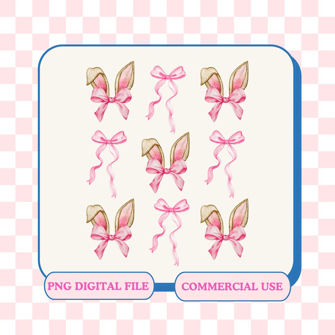 Coquette Easter Bunny PNG, Pink Bow Design (digital File) - Etsy