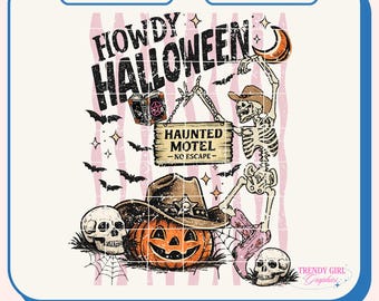 Western Howdy Halloween Png,Haunted Motel Png, Pumpkins Png, Fall Design, Halloween Png, Tis the Season,  (Digital Download)