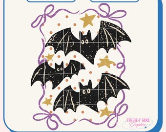Spooky Bats Halloween PNG, Vintage Witchy Design (Digital Download)