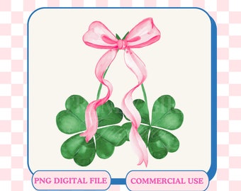 Clipart di San Patrizio con fiocco rosa e trifoglio (file digitale PNG)