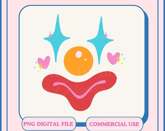 Funny Clown Face PNG, Retro Shirt Design (Digital File)