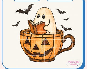 Vintage Halloween PNG, Retro Halloween png, Bookish Png, Retro Ghost Design Tshirt Designs, Book Lover Fall Sublimation, (Digital Download)