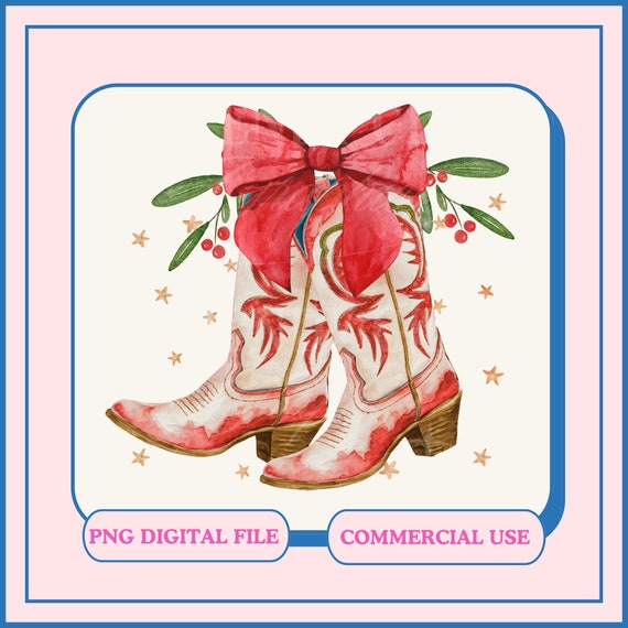 Coquette Western Christmas Boots PNG, Holiday Design (Digital File)