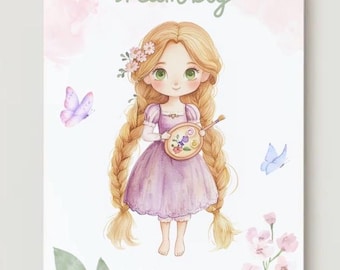 Princess inspired water colour personalised print- download only