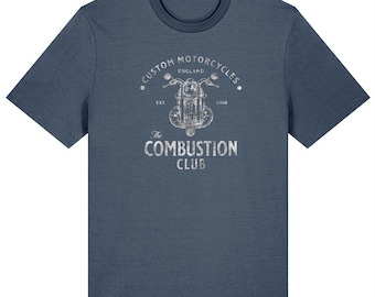Custom Motorcycles T-Shirt – The Combustion Club Retro Bobber Tee | Vintage Biker Shirt | Distressed Harley-Style Motorcycle Gift