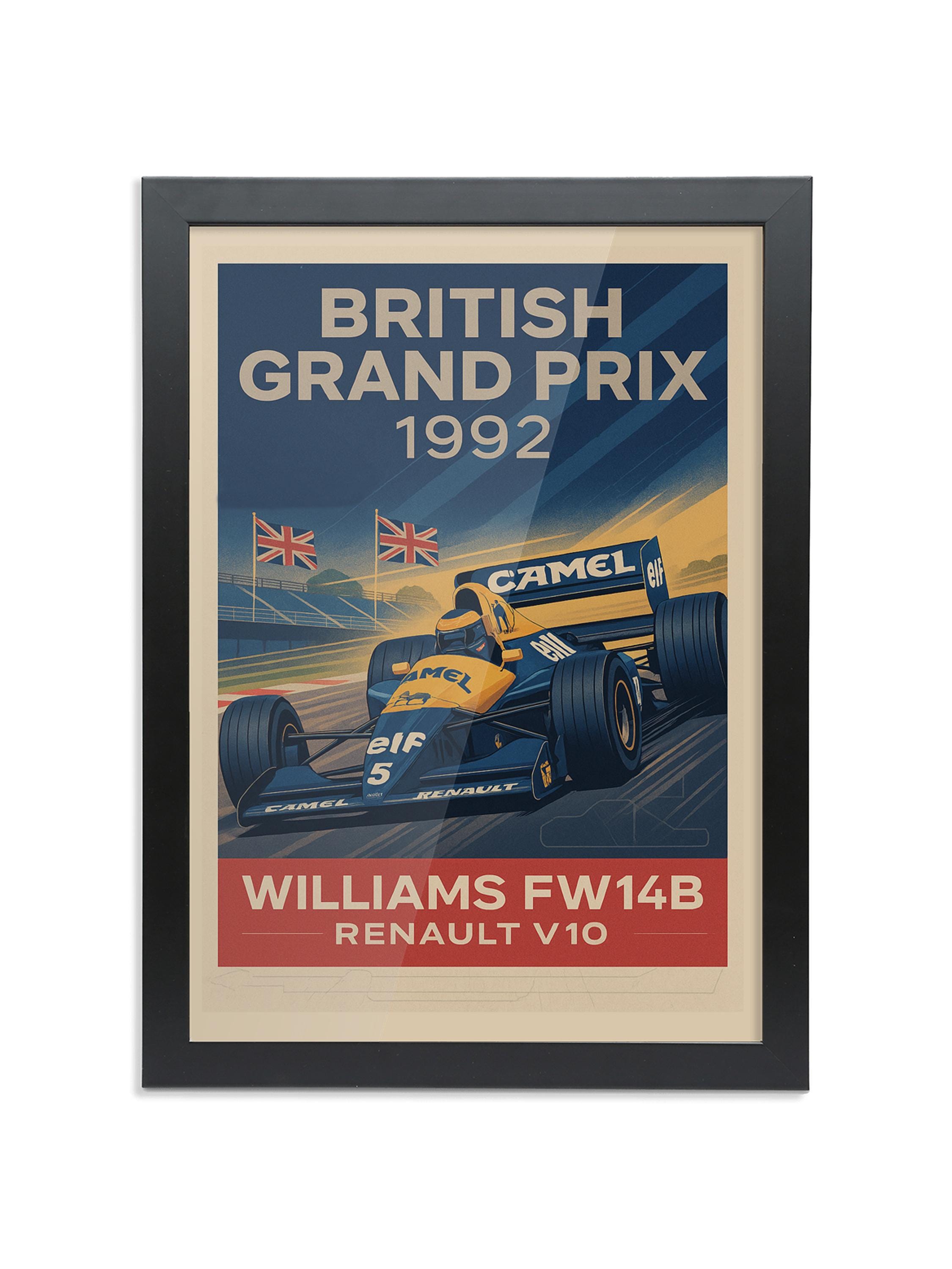 ウィリアムズ FW14B-Britain Grand Prix 1992 Williams FW14B Poster – 1992 Silverstone Grand Prix Print – Retro