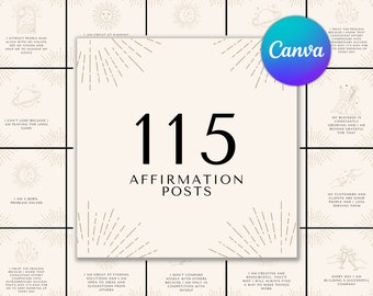 115 positieve affirmaties kaartenpakket, bewerkbare positieve citaten print of post online, inspirerende citaten voor CANVA, krachtige IG-citaten