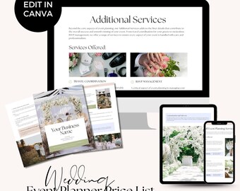 Event Planner Price List Template | Edit in Canva Pricing Guide | I Wedding Planner | Event Planner Business | Price Guide Event Planner