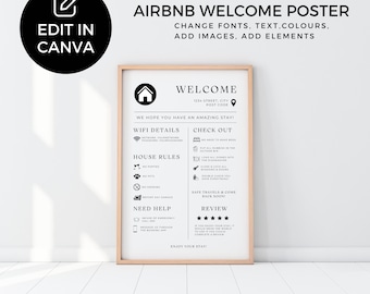 Airbnb Welcome Sign Template | Editable Canva Poster for Vacation Rentals | Instant Digital Download