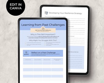 Lernen aus vergangenen Herausforderungen Arbeitsblatt | 2-seitige Reflection Form | Druckbare PDF | Canva Vorlage | Heiler, Therapeut Form