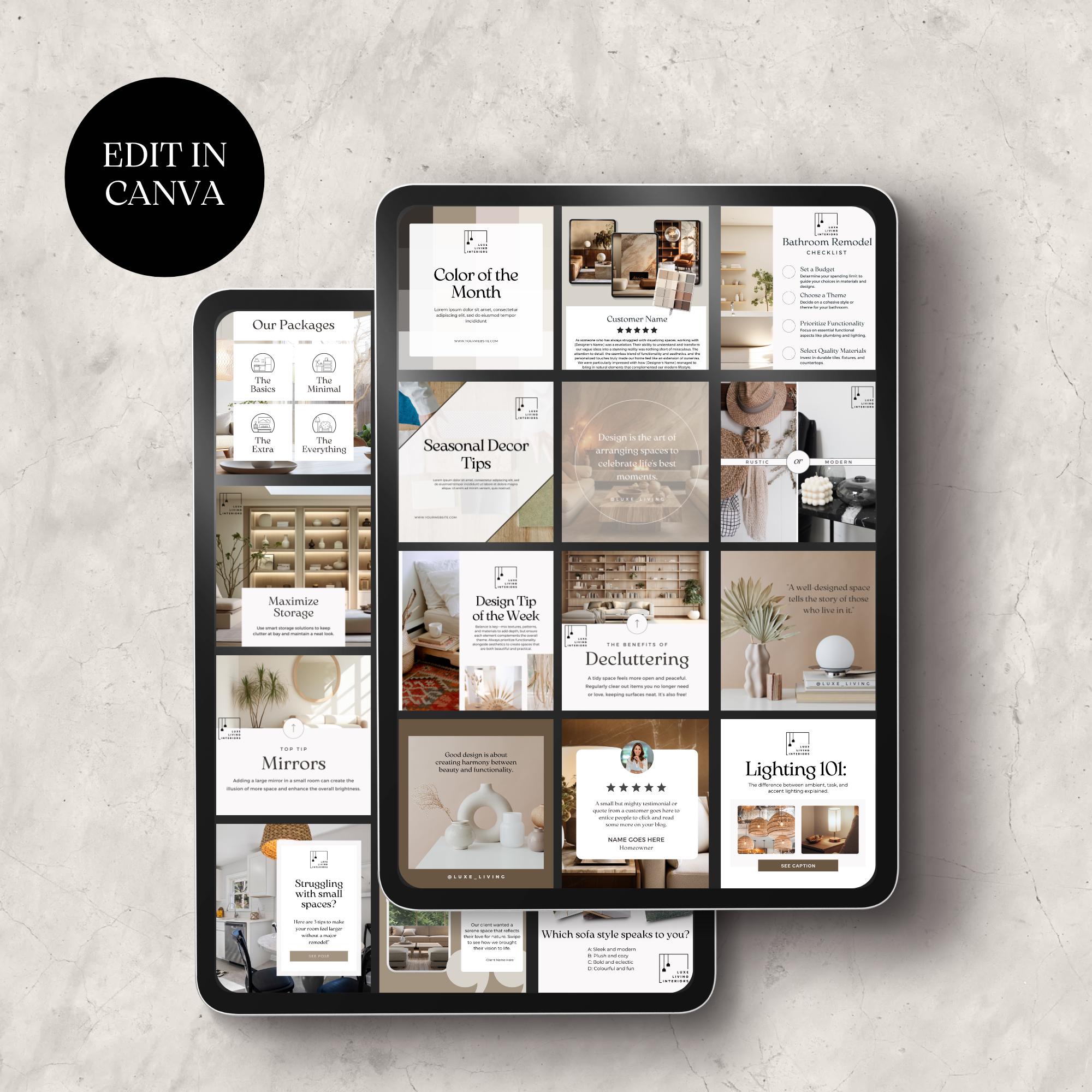 Interior Designer Instagram Post Templates | Editable Canva Designs ...