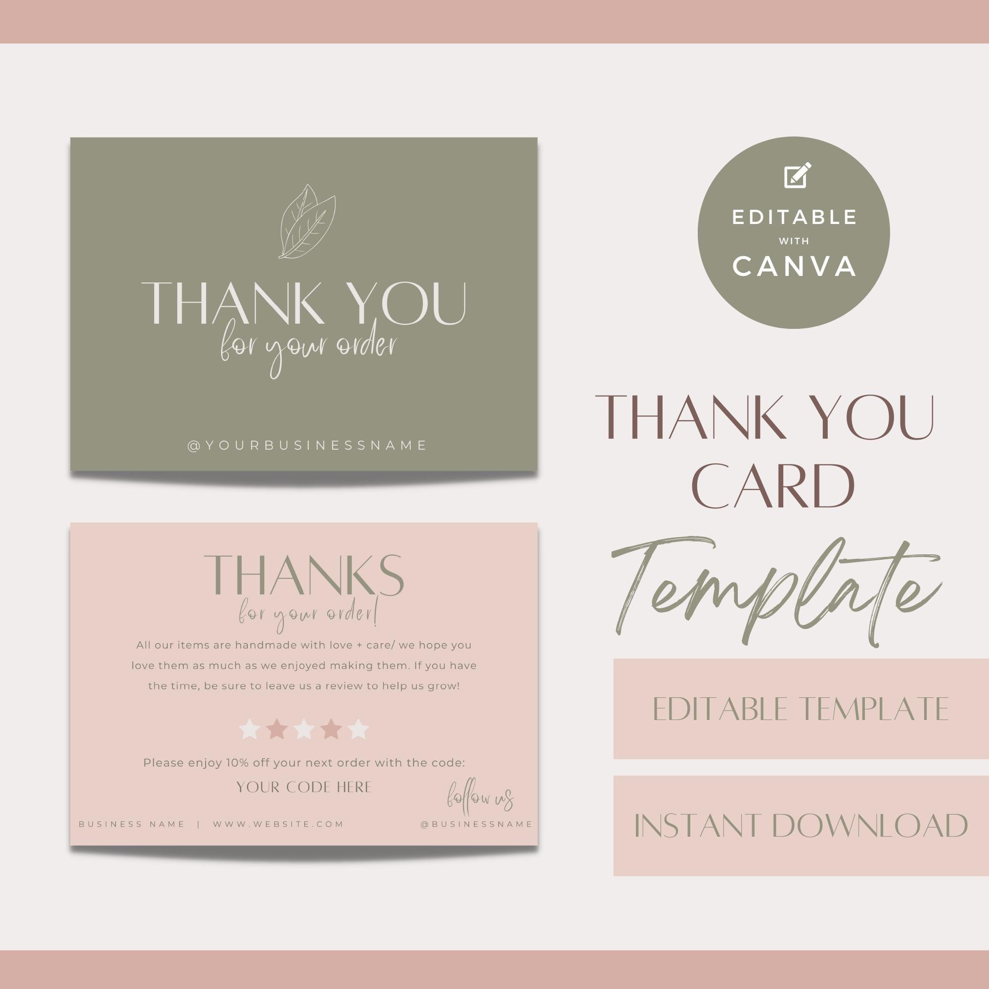 Editable Thank You Card Template | Small Business Canva Design ...